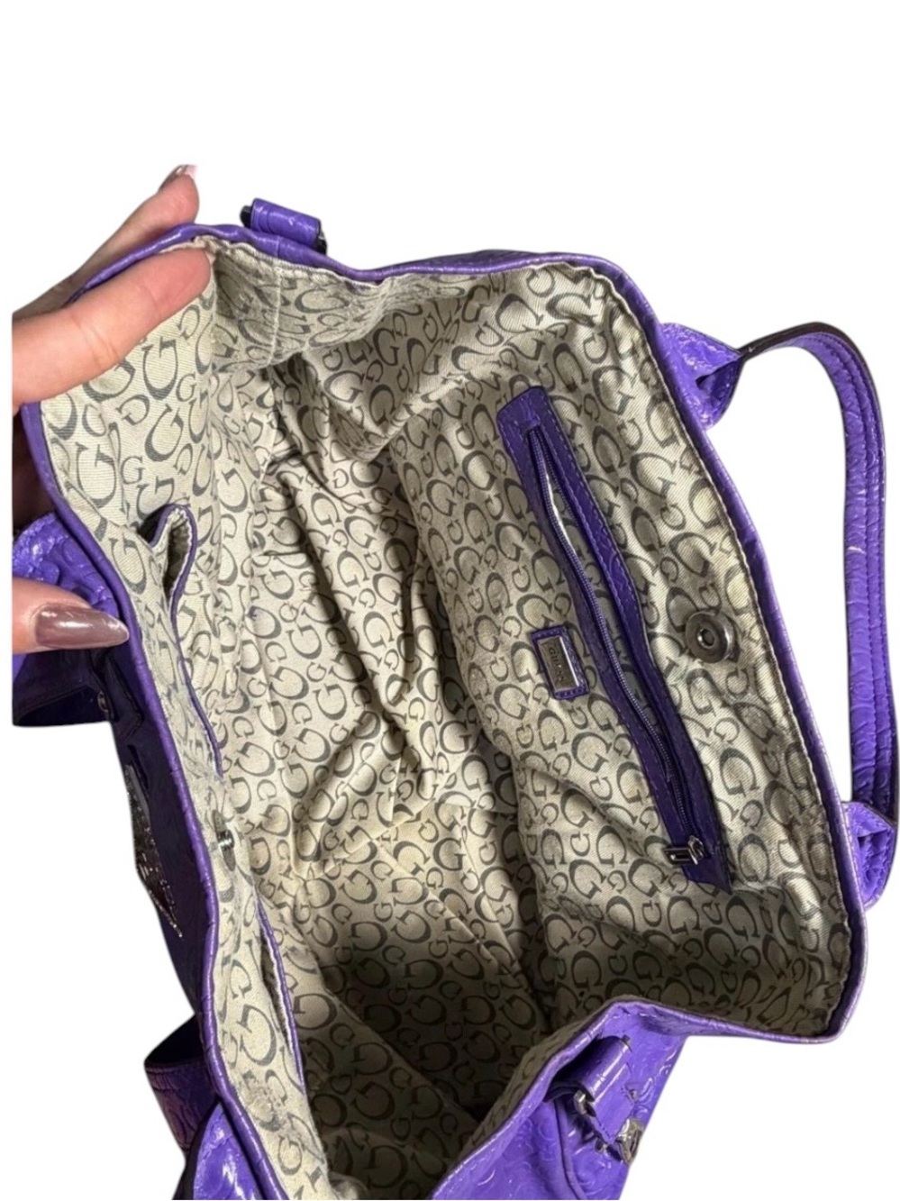 Guess Purple Embossed Leather Shoulder Bag - Picture 3 of 8